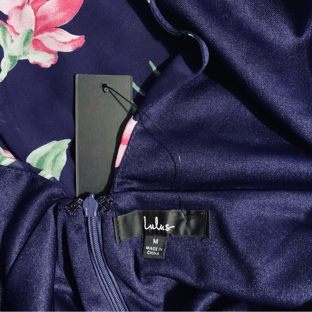 Lulu’s New V-Neck Sleeveless Navy Floral Print Maxi Prom Bridesmaid Dress Size M - Picture 10 of 16